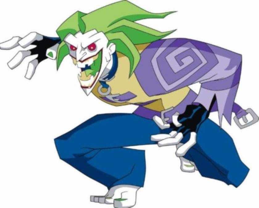 6. El Joker rasta<br/>Después de Batman: The Animated Series (1992-1995) y Batman Beyond (1999-2001) concluyeron sus carreras, fueron reemplazados por una nueva serie, simplemente titulada The Batman , que se ejecutó en la red WB y se trasladó a la red CW, que fue creado a partir de la fusión de WB y UPN.<br/><br/>Esta película nos dio una nueva versión de Jeering Jester of Crime, una que gritaba justamente '¡Este no es el Joker de tu padre!' <br/><br/>Esta versión presentaba cabello verde brillante, ojos enrojecidos, dientes dentados amarillos, guantes de cuero sin dedos negros, túnica con estampado de lavanda y jeans azules. Fue descalzo, y tenía uñas y uñas de los pies verdes. Y para colmo, frecuentemente lucía una camisa de fuerza.<br/>
