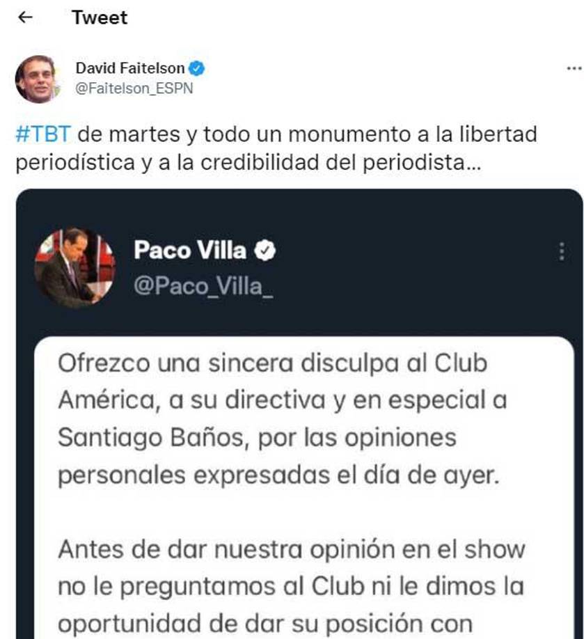 Con una captura de pantalla del mensaje y un mensaje burlón al escribir en su cuenta oficial de Twitter que esa disculpa fue “un monumento a la libertad periodística y a la credibilidad del periodista”, fue como ‘recordó’ Faitelson aquel momento.