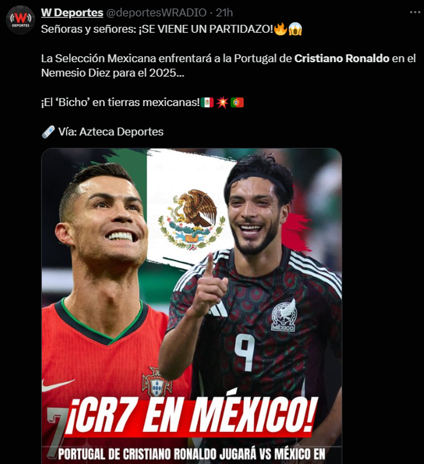 Y es que, este lunes inició el rumor de que se podría dar la primera visita de Cristiano en México para un amistoso con Portugal. ¿Jugará en México? Esto se sabe
