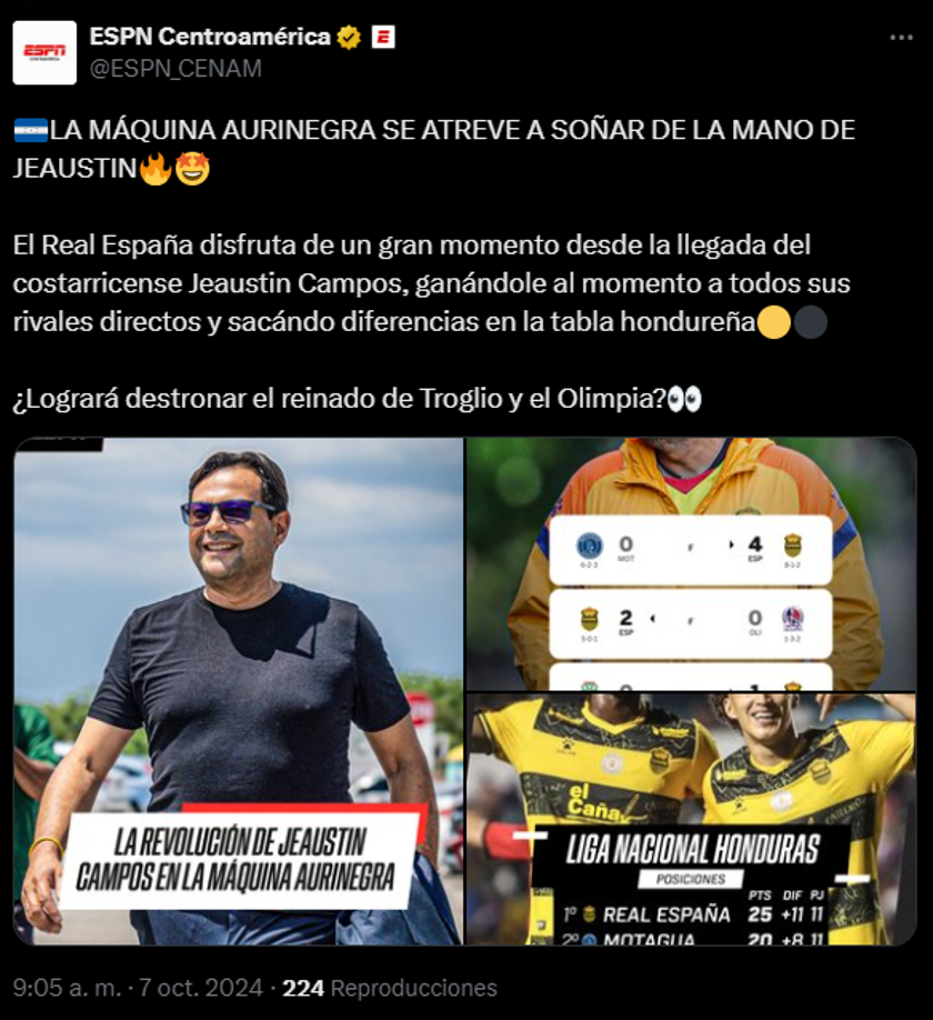 “La Máquina Aurinegra se atreve a soñar con Jeaustin”, publica ESPN.