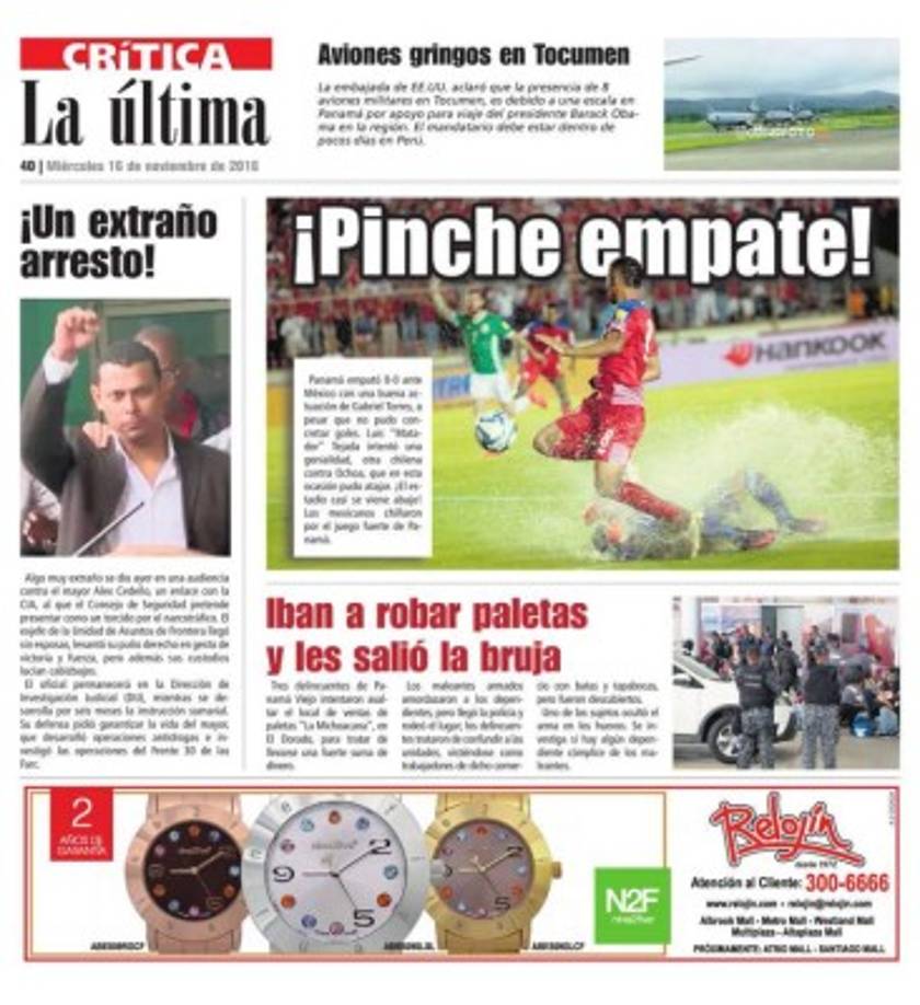 Diario Cítica de Panamá en referencia al empate sin goles contra México.