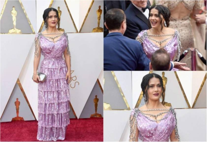 La actriz mexicana Salma Hayek no sorprendió a sus fans con su vestido en los premios Óscar 2018. AFP