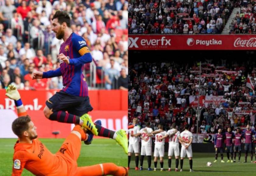 Mira las imágenes más curiosas de lo que la victoria de 2-3 del Barcelona en campo del Sevilla. Messi hizo locuras al despacharse con un hat-trick y Piqué calienta a los aficionados del Real Madrid. FOTOS EFE Y AFP.