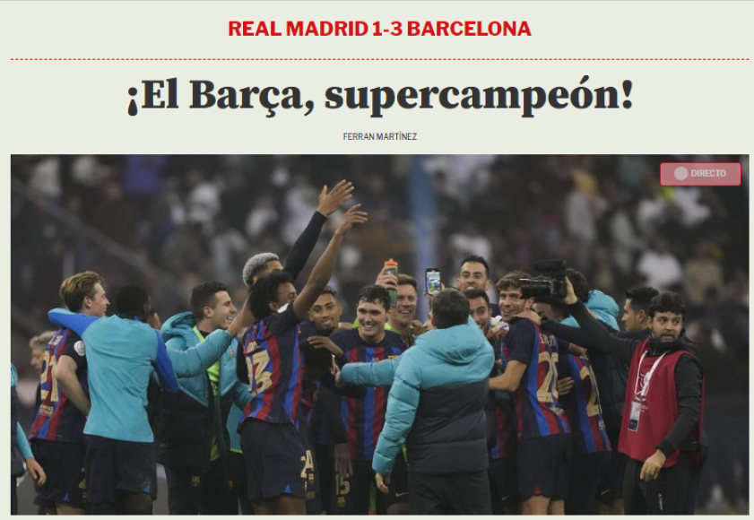 Mundo Deportivo de España: “¡El Barça, supercampeón!”