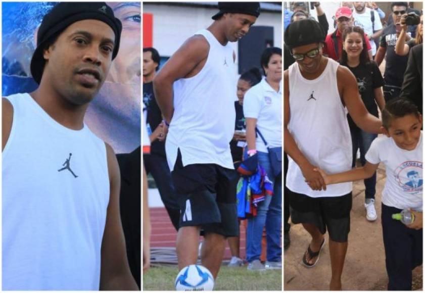 Entre gritos, aplausos fue recibido el exfutbolista Ronaldinho Gaucho se ha ganado el cariño de los hondureños y sobre todo de los niños.