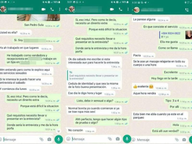 Las hondureñas que están interesadas en trabajar como “masajistas” y ofrecer servicios sexuales deben someterse a una entrevista.