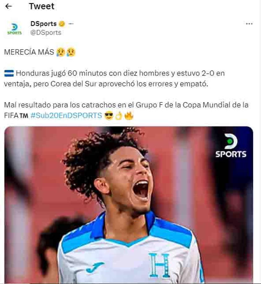 D Sports señaló que “Honduras merecía más y lo catalogó de mal el resultado para la H:”
