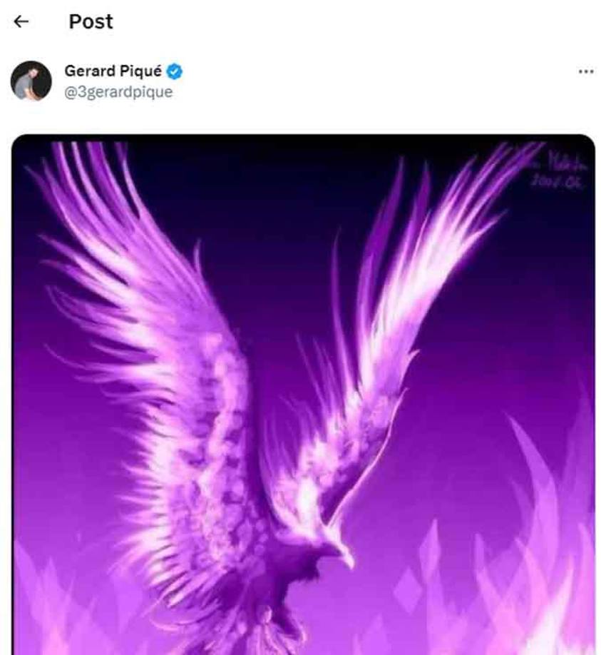 Y para asegurar que nada le quitará la paz mental, Piqué publicó una imagen de un ave fénix, haciendo referencia a que nada ni nadie detendrá su camino y resurgirá de entre las cenizas ante cualquier situación.