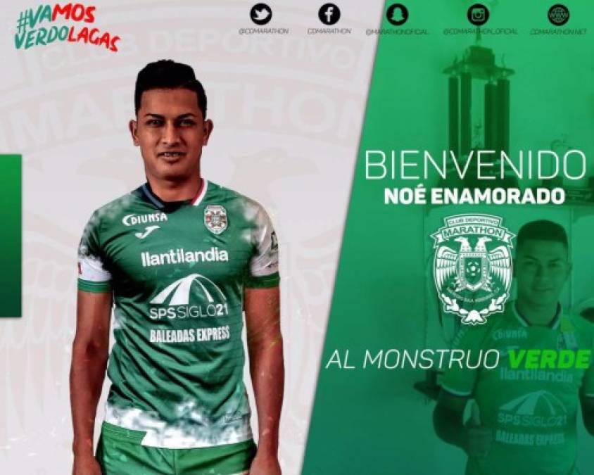 Noé Enamorado: El Marathón anunció oficialmente la llegada del lateral derecho. Llega procedente del San Juan de la Liga de Ascenso, en primera división estuvo con la UPN.