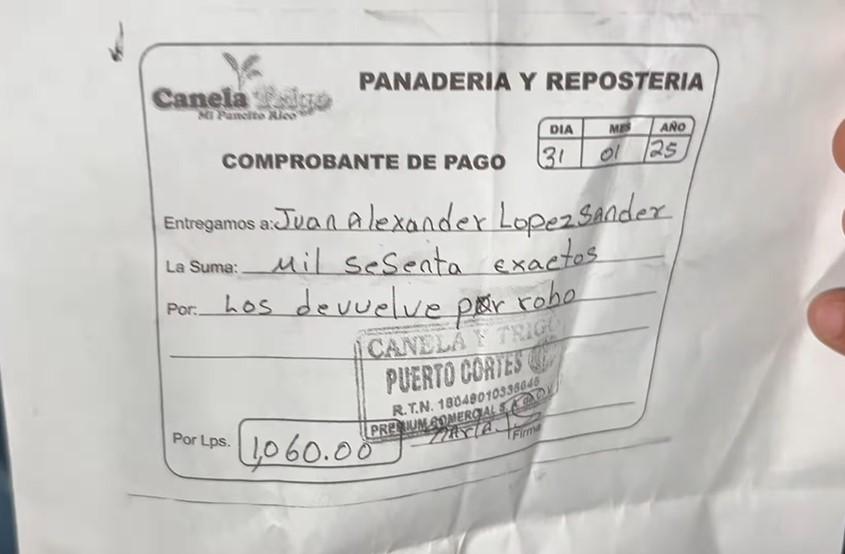 Hondureño devuelve dinero que se robó en un atraco a repostería