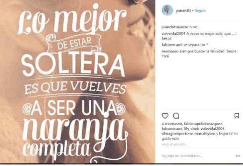 'Lo mejor de estar soltera es que vuelves a ser una naranja completa', este fue el mensaje en la cuenta de Instagram de la novia del jugador por lo que muchos en Argentina señalaron que era el fin de la relación.