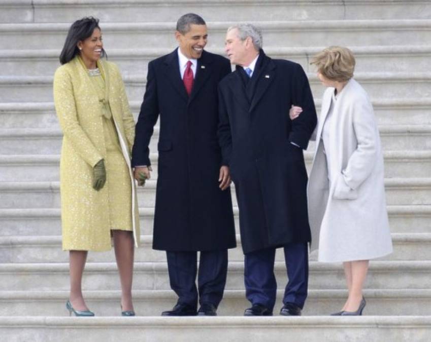 Las parejas presidenciales se mostraron muy sonrientes durante la toma de posesión en 2009.