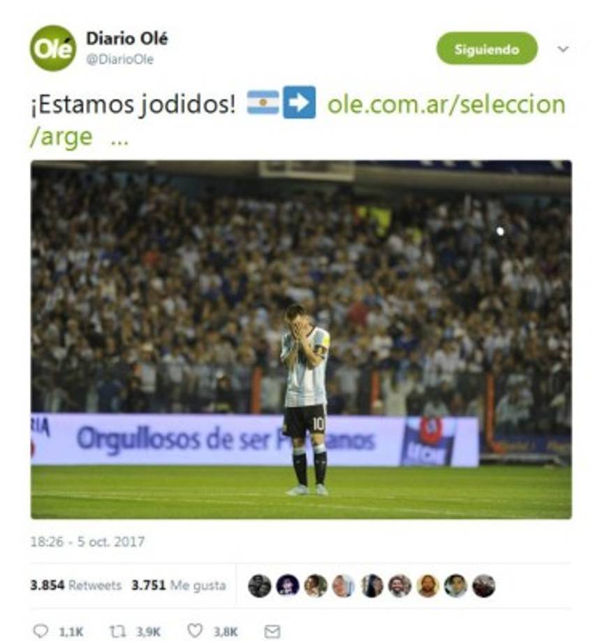 El Diario Olé de Argentina atacó al equipo argentino luego del empate ante los peruanos.