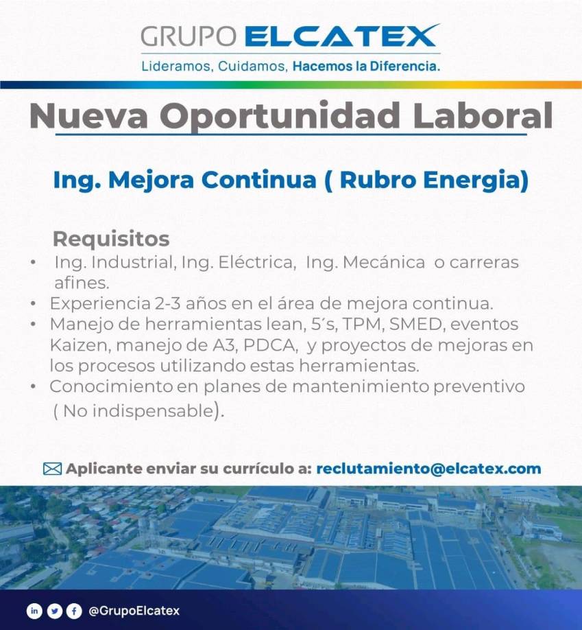 Oportunidad laboral en Grupo ELCATEX. 