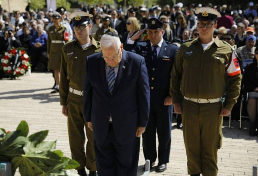 El presidente israelí, Reuben Rivlin durante su participación en la ceremonia conmemorativa.