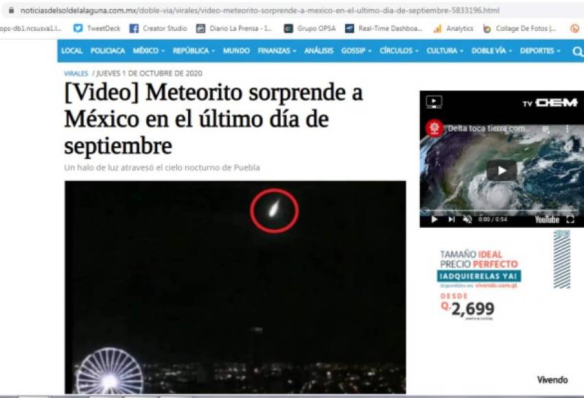 Cabe mencionar que diversos medios de comunicación documentaron un supuesto meteorito que cayó la noche del pasado 30 de septiembre en Puebla.