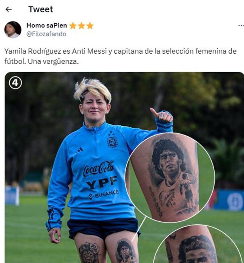 Uno de los muchos mensajes que se ha podido leer contra Yamila, jugadora que forma parte de la selección de Argentina en el Mundial Femenino 2023.