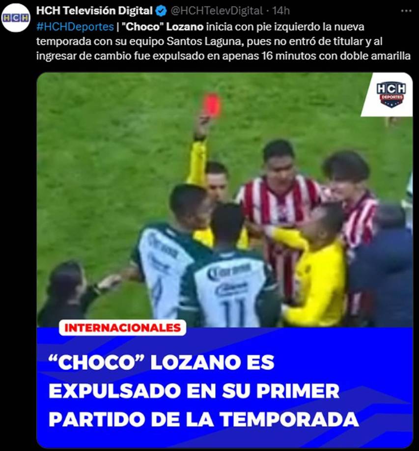 HCH - “Choco Lozano inicia con pie izquierdo la nueva temporada con su equipo Santos Laguna”.