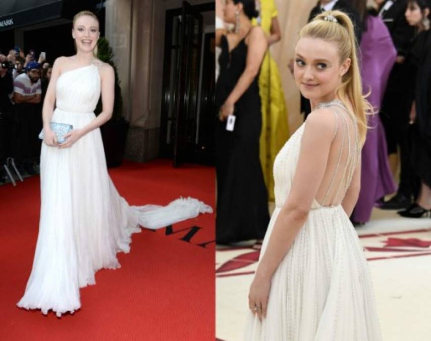 Dakota Fanning usó un Miu Miu blanco con detalles de pedrería muy sutiles.<br/>