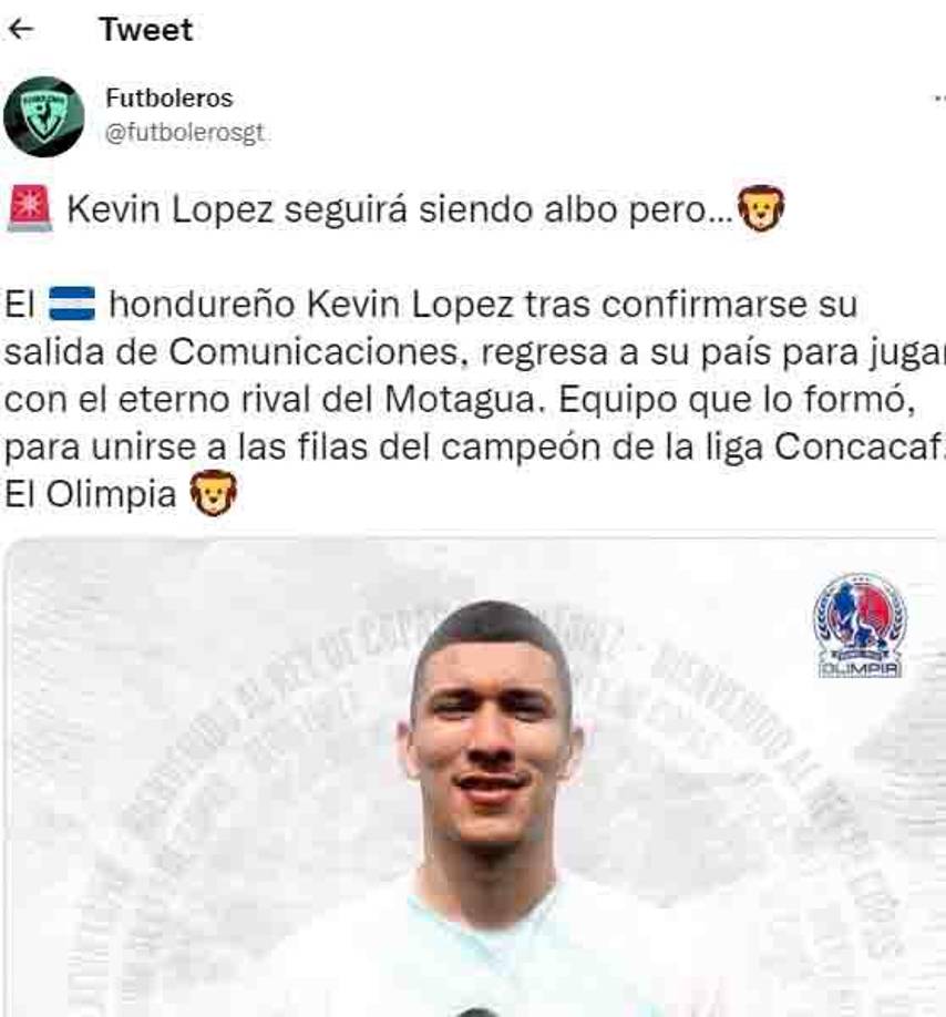 Las redes sociales estallaron tras concretarse el fichaje de Kevin López por el Olimpia. Ya que de todos es sabido que el jugador es querido por Motagua, club con el que ganó cinco títulos de Liga Nacional.
