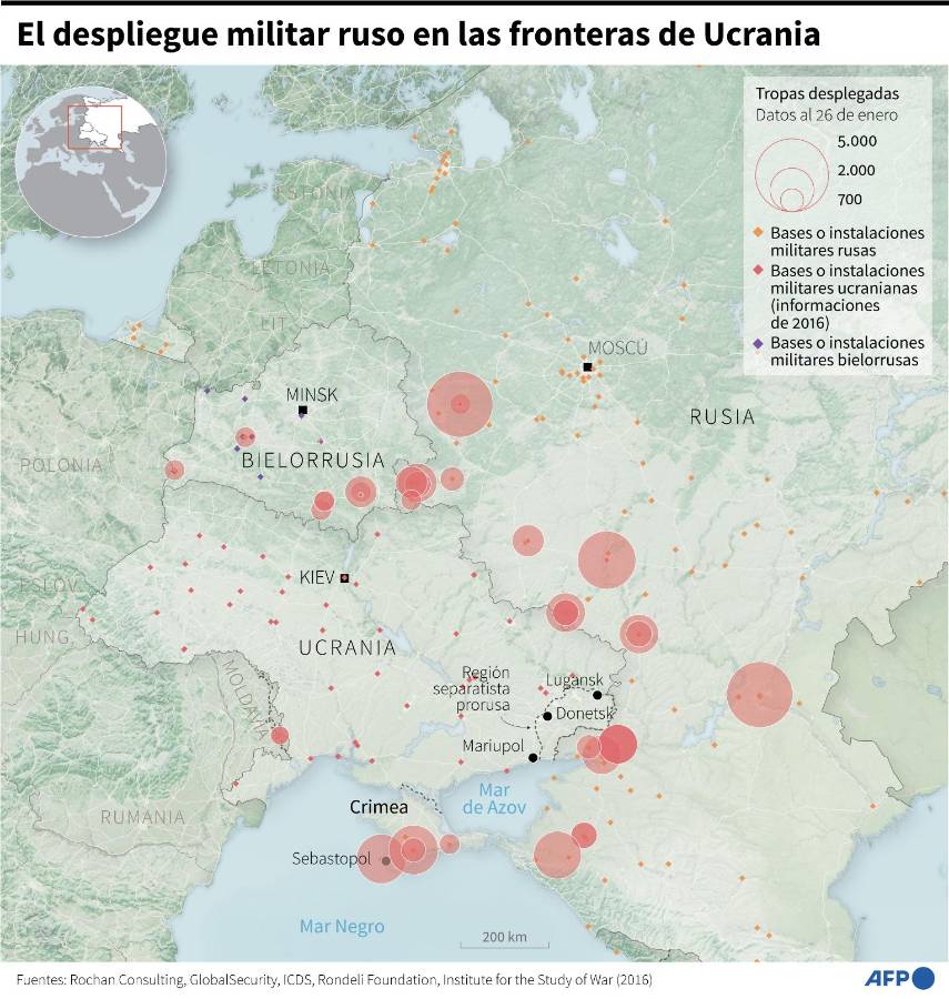 Las tropas rusas están desplegadas en Bielorrusia y la frontera con Ucrania.