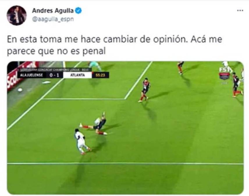 En otro mensaje, Andrés Agulla se refirió al polémico penal que pitó Said Martínez: “En esta toma me hace cambiar de opinión. Acá me parece que no es penal“, aseguró. Antes había dicho que sí le parecía penal.