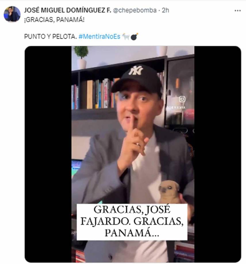 “Victoria importante. Orgulloso de la Selección de Panamá. Y los otros allá, que sigan con el autobús”, dijo ‘Chepe Bomba‘ en referencia a los ticos que se encerraron en el partido ante Brasil.