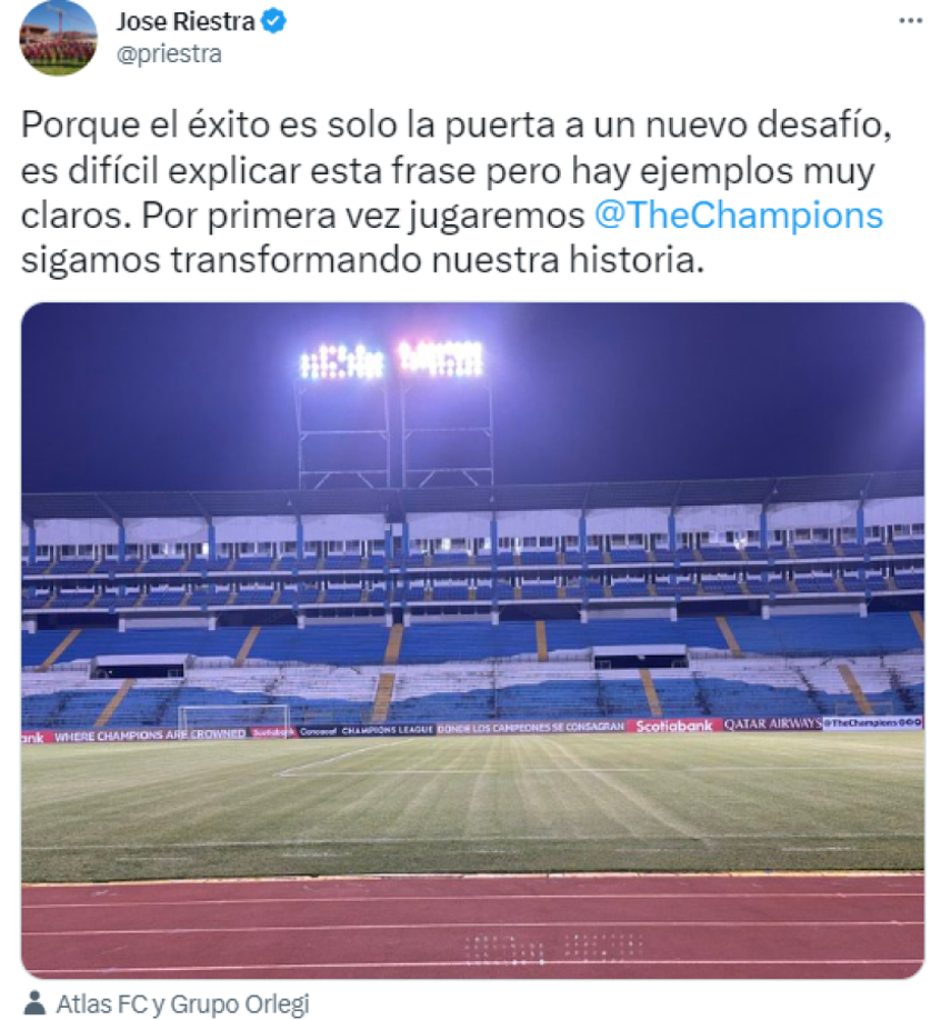 José Riestra es el presidente del Atlas y expresó su emoción por el debut del Atlas en la competición internacional.