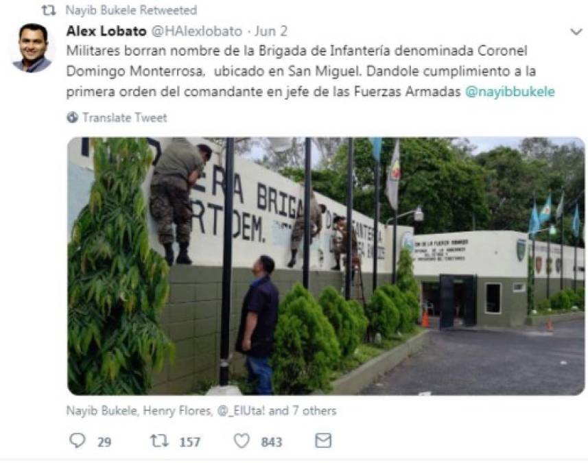 Su orden fue cumplida por los militares salvadoreños.