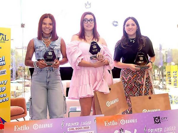 Fotografía de archivo de las tres ganadoras de la edición 2023, del Girl Boss Market, realizado en San Pedro Sula.