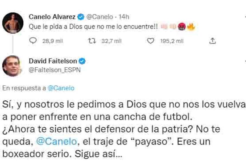 “Ahora te sientes el defensor de la patria, no te queda Canelo el traje de payaso. Eres un boxeador serio”, le respondió a David Faitelson al pugilista mexicano.