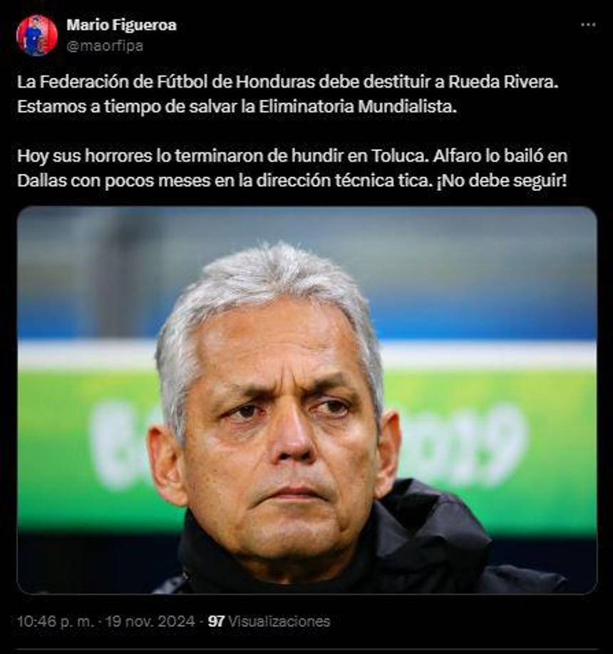 Mario Figueroa, periodista de Diario DIEZ: “Hoy sus horrores lo terminaron de hundir en Toluca. Alfaro lo bailó en Dallas con pocos meses en la dirección técnica tica. ¡No debe seguir!”