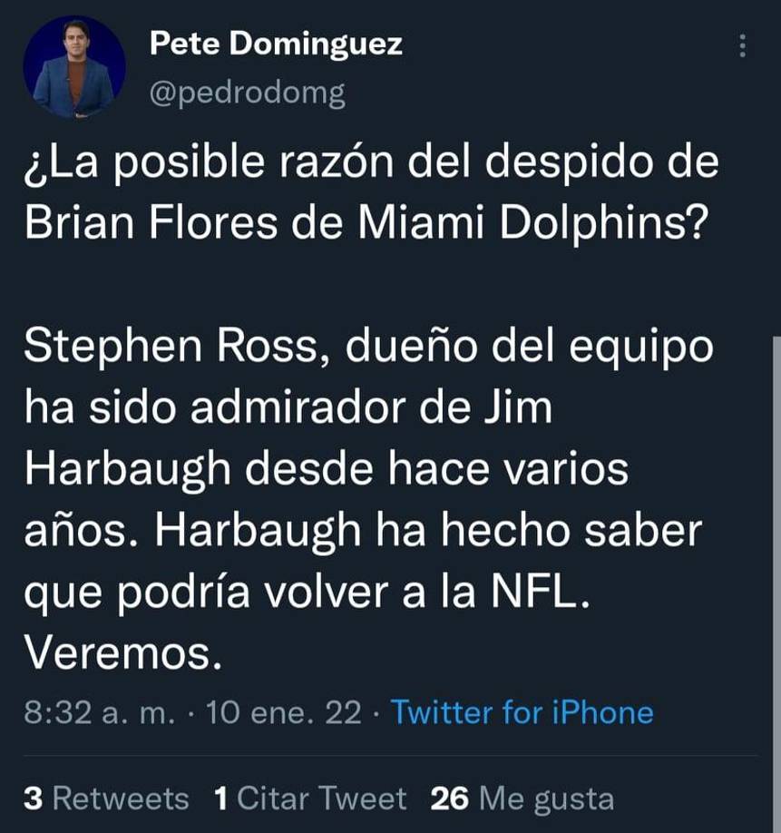 Expertos de la NFL han señalado una de las posibles razones del despido de Brian Flores.