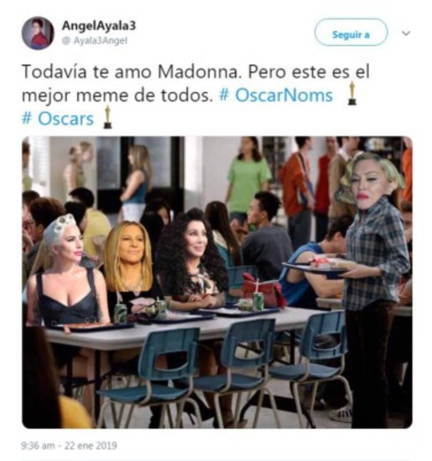 Con la nominación a mejor actriz Lady Gaga pasa a formar parte de un pequeño grupo de intérpretes que han comprobado su versatilidad cantando y actuando. <br/>¿Qué pensará Madonna?, recordemos que la cantante y actriz ha enviado sus indirectas a Gaga a quien se refirió en alguno momento como una persona 'inferior' a ella.