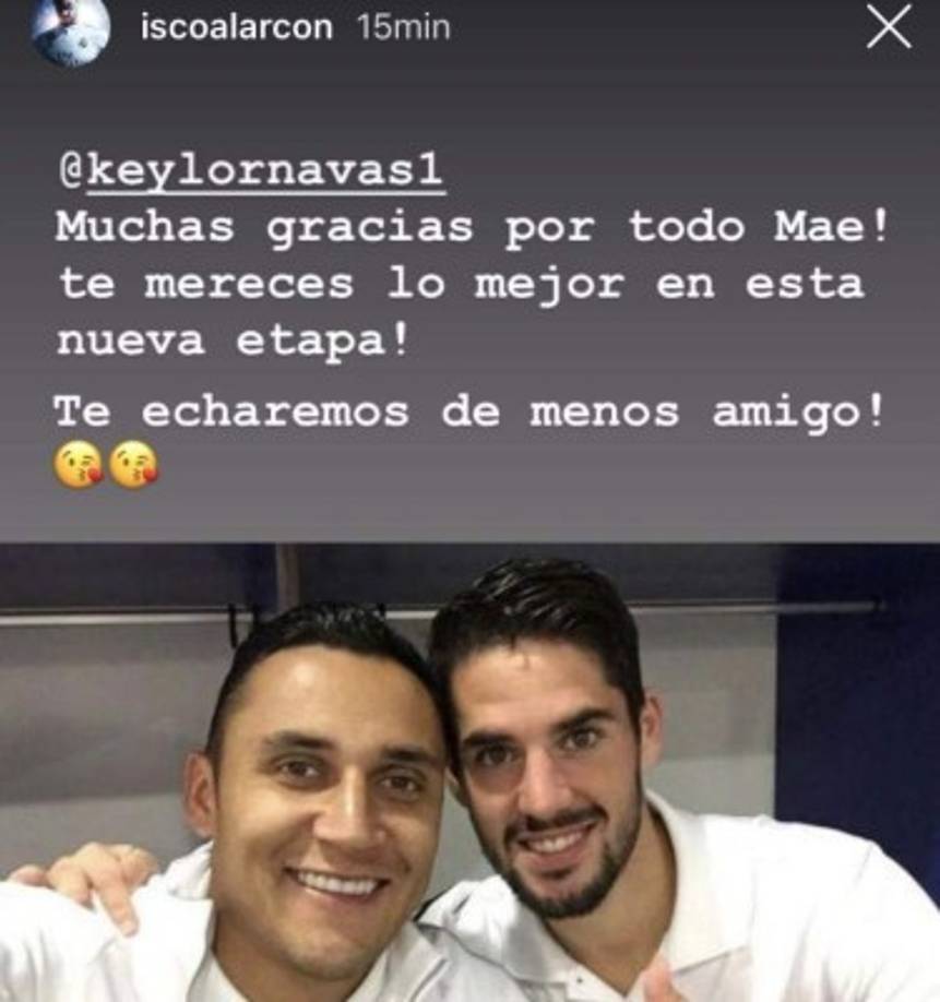 El mediocampista Isco Alarcón fue uno de los jugadores del Real Madrid que se ha despedido de Keylor Navas.