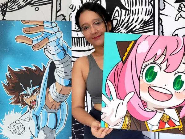 La artista hondureña Reyna Sánchez utiliza la técnica de acrílico sobre lienzo, y la complejidad de su trabajo depende del tamaño o tipo de dibujo.