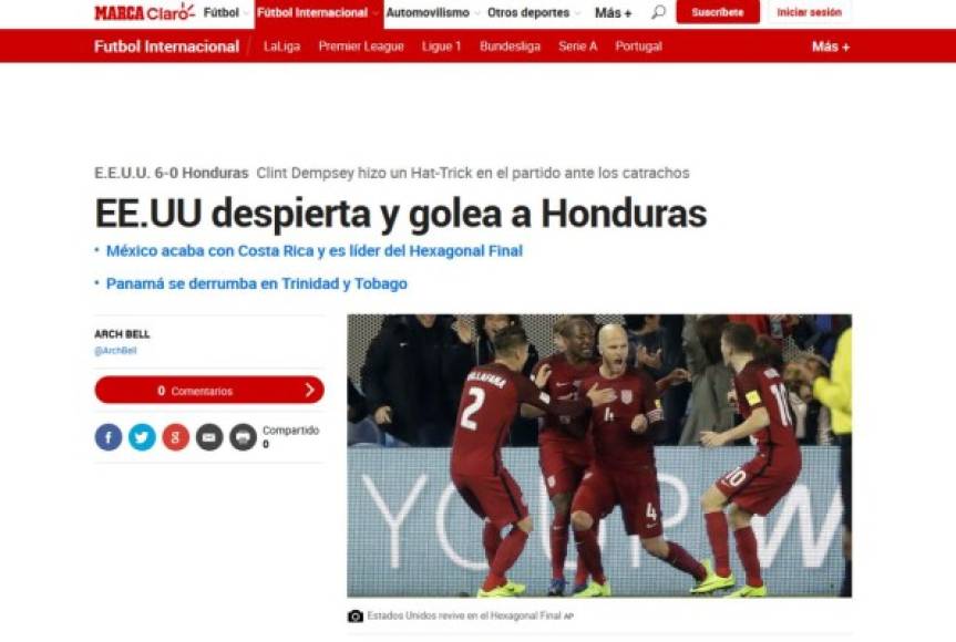 El diario Marca de España se ha pronunciado luego de la paliza que encajó Honduras en California.