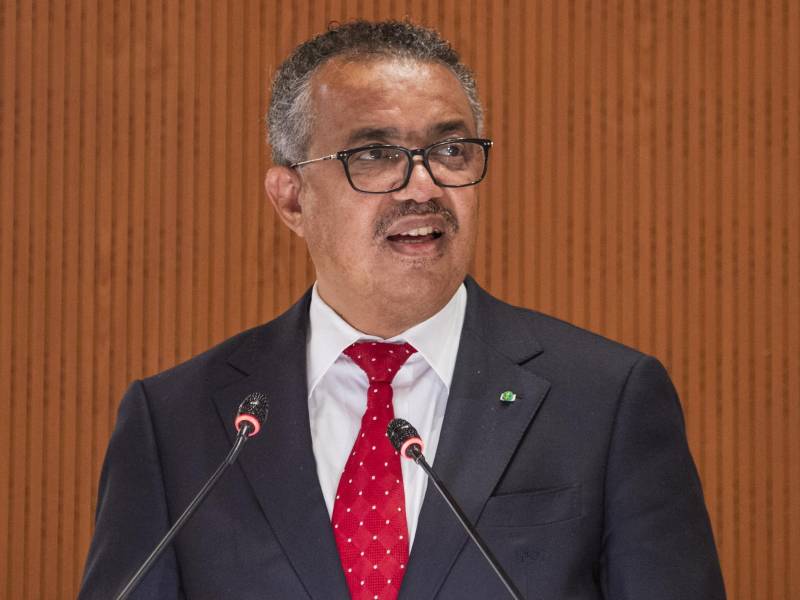 El director de la OMS, Tedros Adhanom Ghebreyesus, durante su discurso en la reunión anual de la organización.