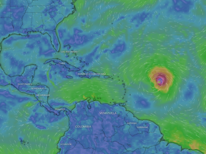 Imagen muestra la localización actual del huracán Lee, que subió este jueves a categoría 2.