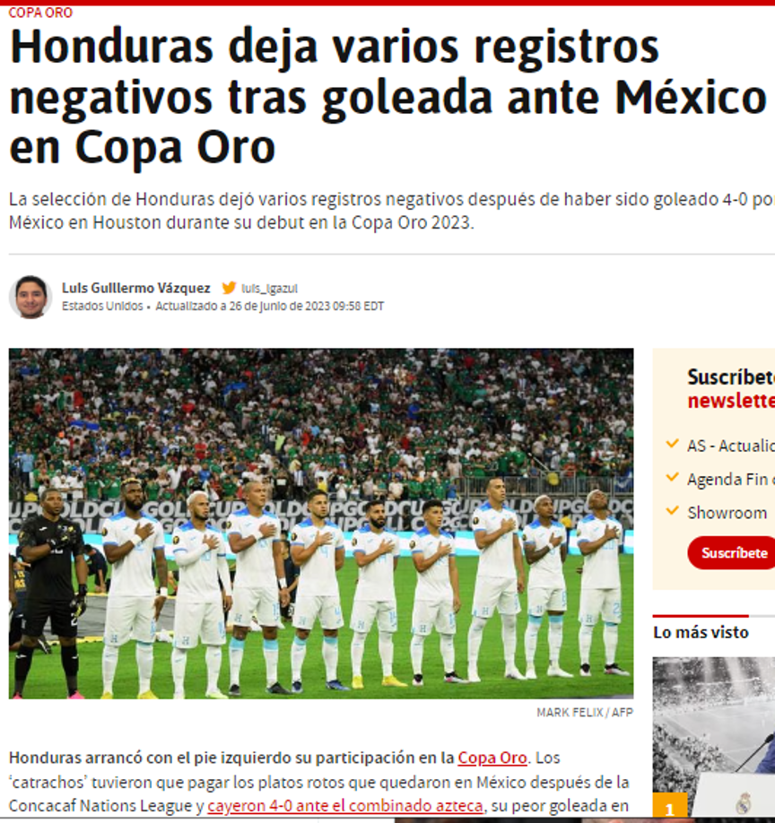 Diario AS de España: “Honduras arrancó con el pie izquierdo su participación en la Copa Oro”.