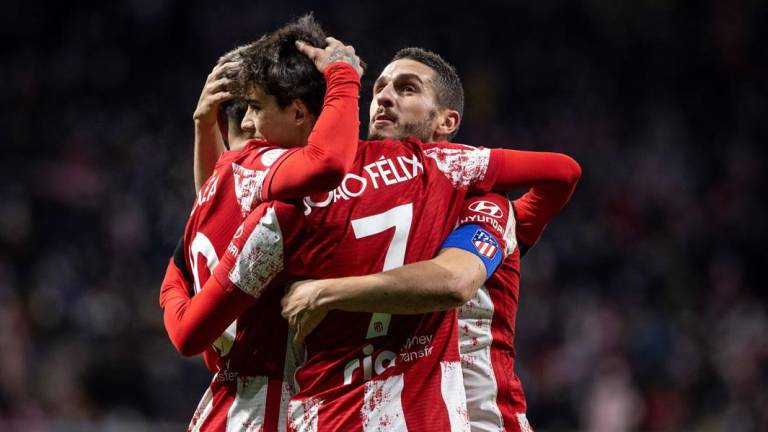 Los jugadores del Atlético de Madrid celebran el quinto gol del equipo rojiblanco durante el partido ante el Rayo Majadahonda.