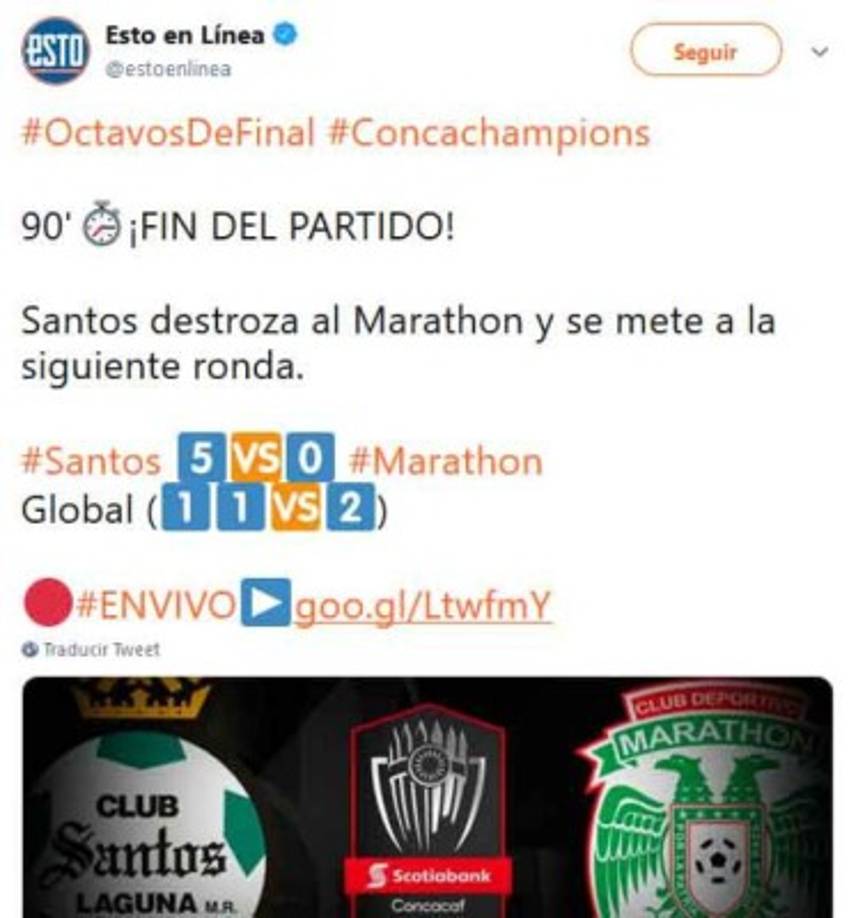 Diario Esto de México señala que Santos Laguna destrozó al Marathón.