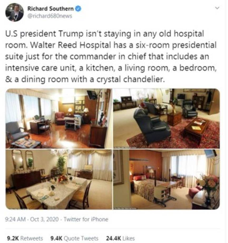 La suite ofrece algunos de los lujos a los que el mandatario está acostumbrado, como un candelabro de cristales en el comedor.