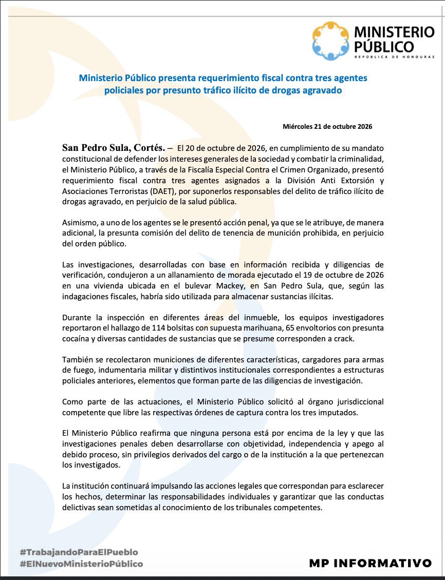 Comunicado del Ministerio Público.
