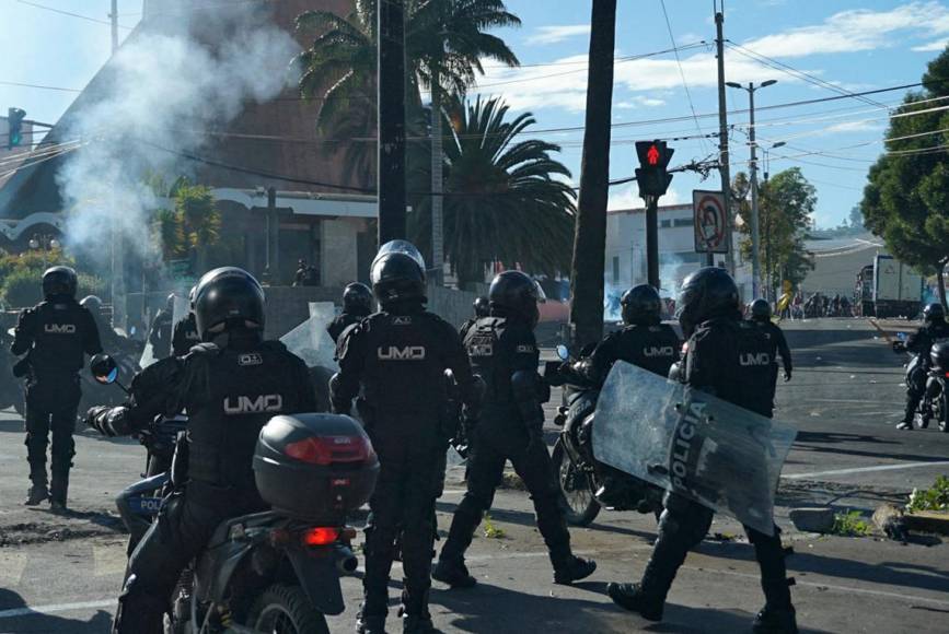 Policías antimotines lanzaron bombas lacrimógenas a los manifestantes, que con los ojos llorosos por el gas se dispersaron y luego volvieron a reagruparse.