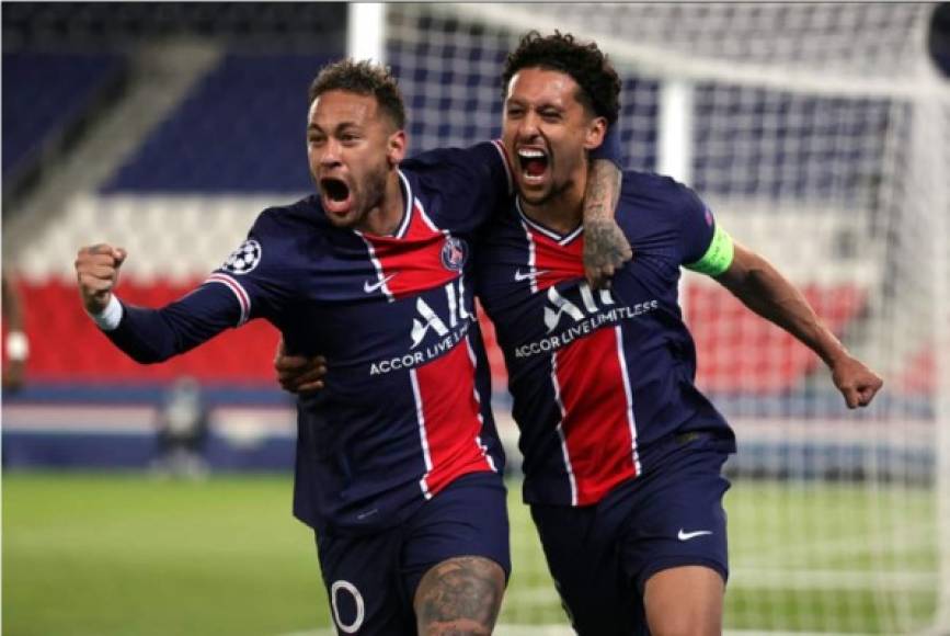 Neymar y Marquinhos celebrando el 1-0 del PSG ante el Manchester City.