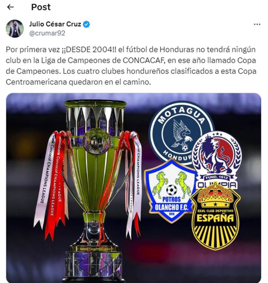 Julio Cruz lamentó que ningún equipo hondureño jugará en la Copa de Campeones de Concacaf. 