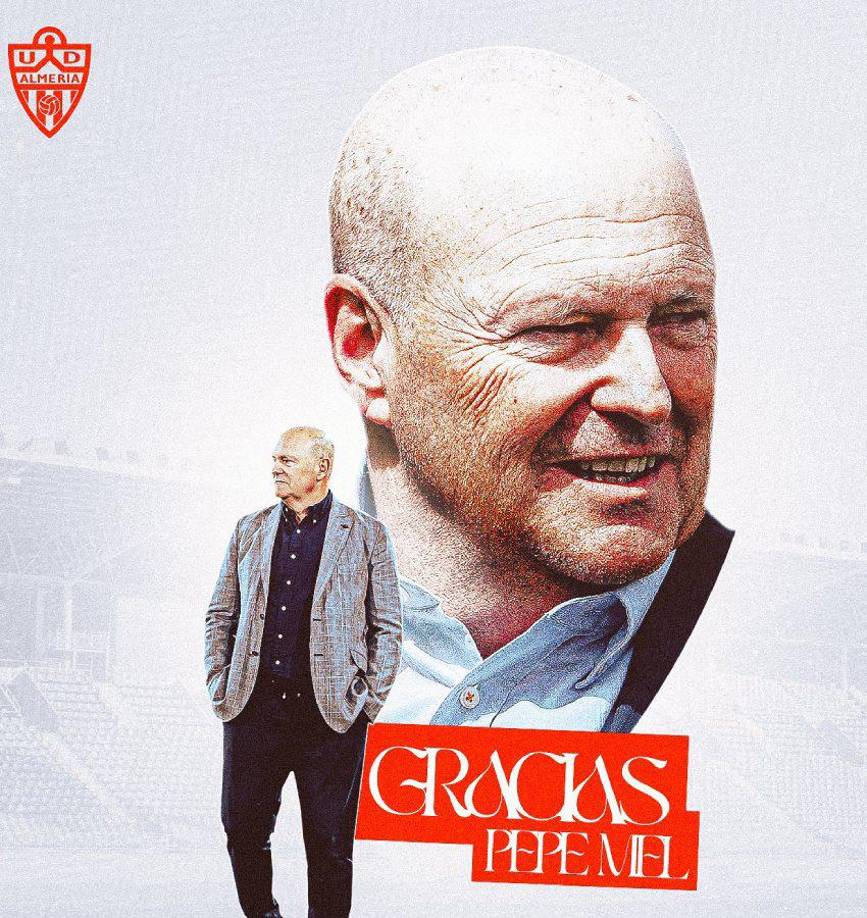 El Almería, club que descendió a la segunda de España, anunció la salida del entrenador Pepe Mel. 
