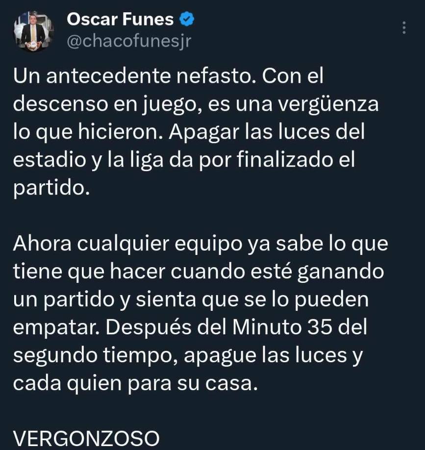 ”Un antecedente nefasto. Con el descenso en juego, es una verdadera vergüenza lo que hicieron”, fueron otras de las palabras de Chaco Fúnes. 