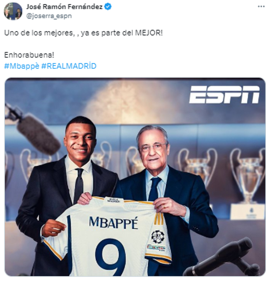“Uno de los mejores, ¡ya es parte del mejor. ¡Enhorabuena!”, comentó José Ramón Fernández de ESPN.